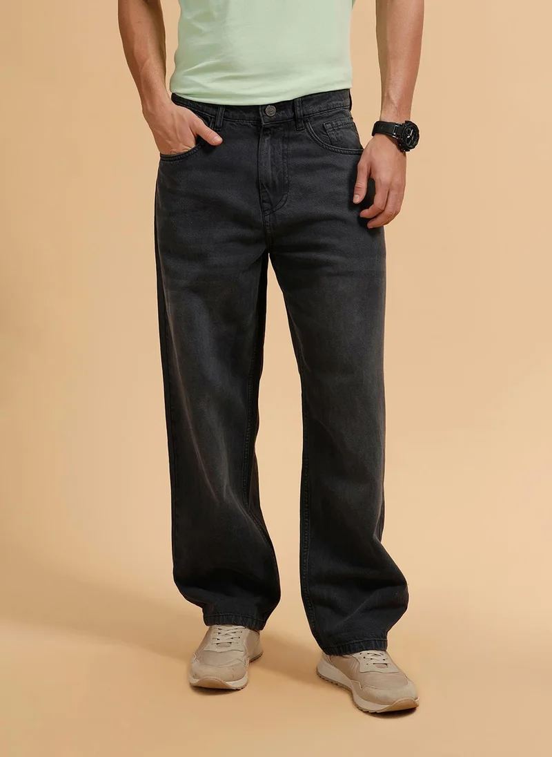 روجن Casual Light Fade Loose Fit Jeans | Dark Grey